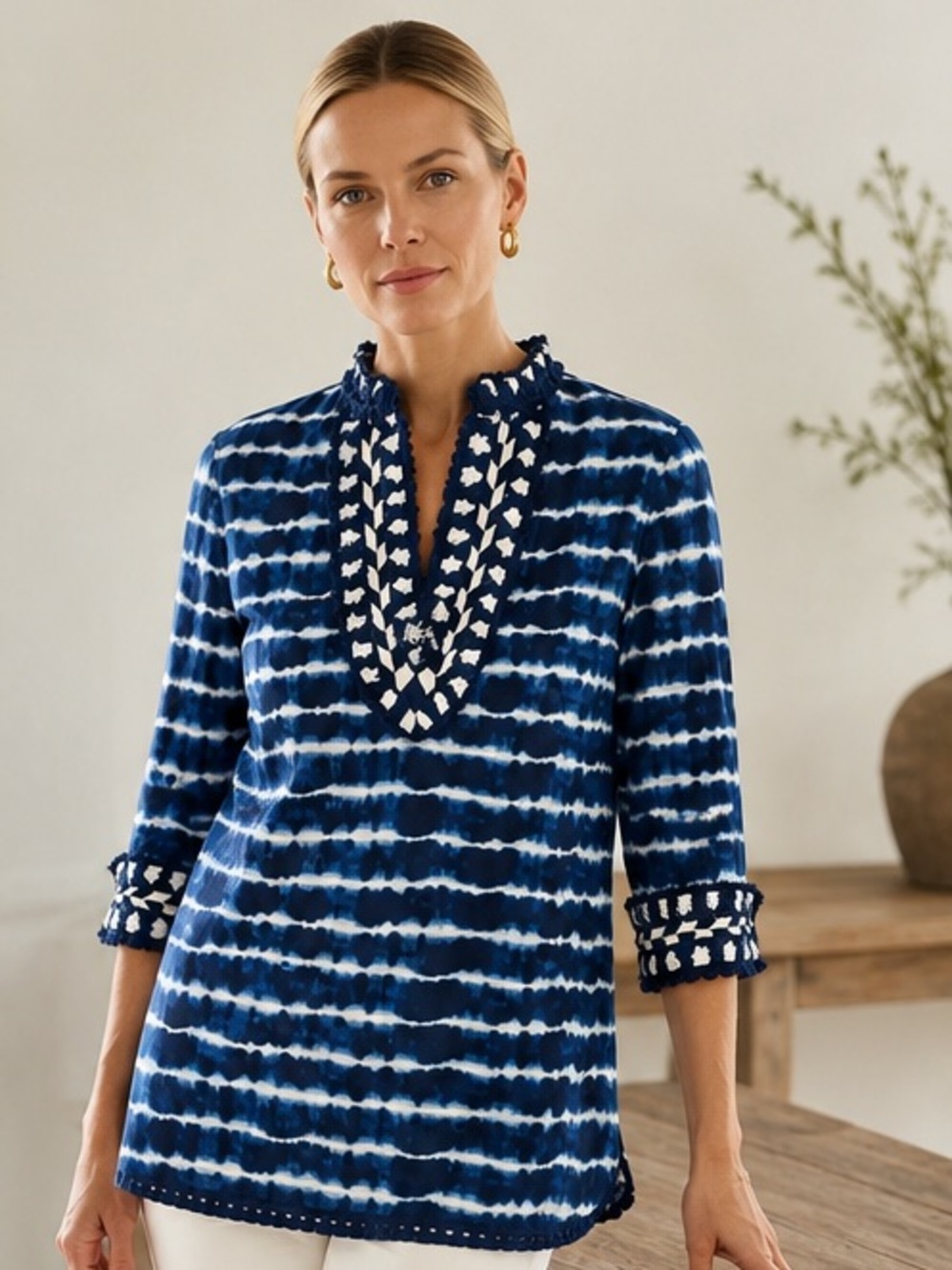 Tory Burch Embellished Tie Dye Tunic with Fringe Size 4
